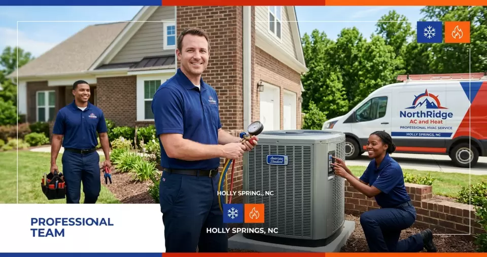 Social share image for NorthRidge AC and Heat, Air Conditioning in Holly Springs, NC, professional team and branded visual style, no readable fake text. Use the connected company b